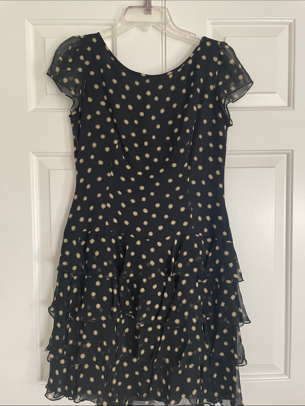 Shomi Black Polka Dot Ruffle-Tier Silk Casual Dress